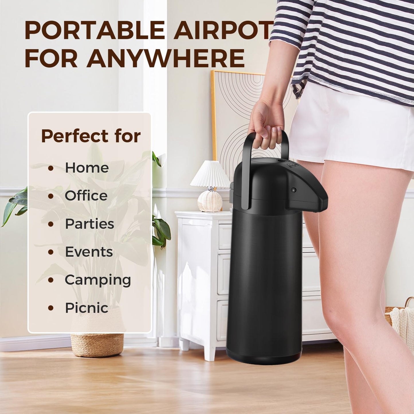 Coffee Carafe for Keeping Hot - Gezoss 102OZ / 3L Airpot Coffee Dispenser with Pump - Large Coffee Carafe for Hot Drinks Tea Liquid - Insulated Stainless Steel Hot Water Beverage for Parties,Black
