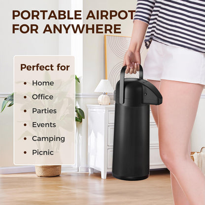 Coffee Carafe for Keeping Hot - Gezoss 102OZ / 3L Airpot Coffee Dispenser with Pump - Large Coffee Carafe for Hot Drinks Tea Liquid - Insulated Stainless Steel Hot Water Beverage for Parties,Black