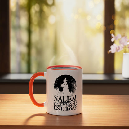 Salem Witch Halloween 1692 Witches Broom Witchy Witchraft Ceramic Mug, Orange/White