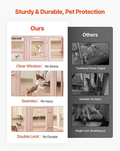 VEVOR Clear Acrylic Dog Playpen Indoor, 60x39x23 in Plastic Pet Playen for Medium Sized Dogs, Easy Assemble Waterproof Transparent Puppy Playpen, Easy to Clean, Durable Indoor Pet Dogs Cats Birth Kit
