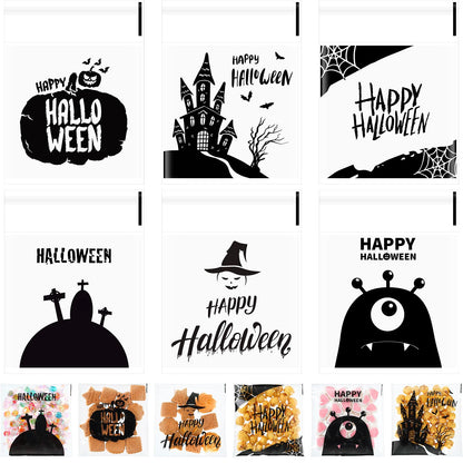 Gersoniel 300 Pcs Halloween Cookie Treat Bags 5.9 x 5.9 Inch Happy Halloween Self-adhesive Cellophane Candy Goodie Bags for Party Favors DIY Supplies