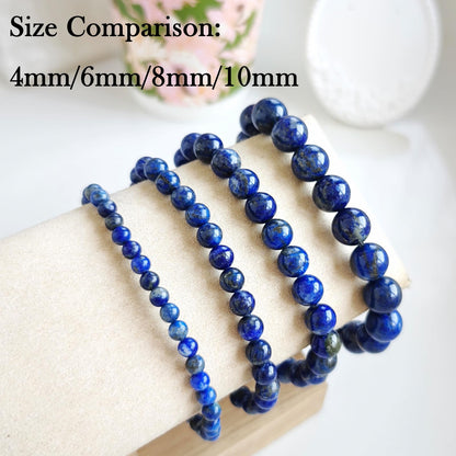 Handmade Natural Gemstone Elastic Bracelet - Healing Crystal Beads Jewelry, Unisex (Lapis Lazuli, 10mm)