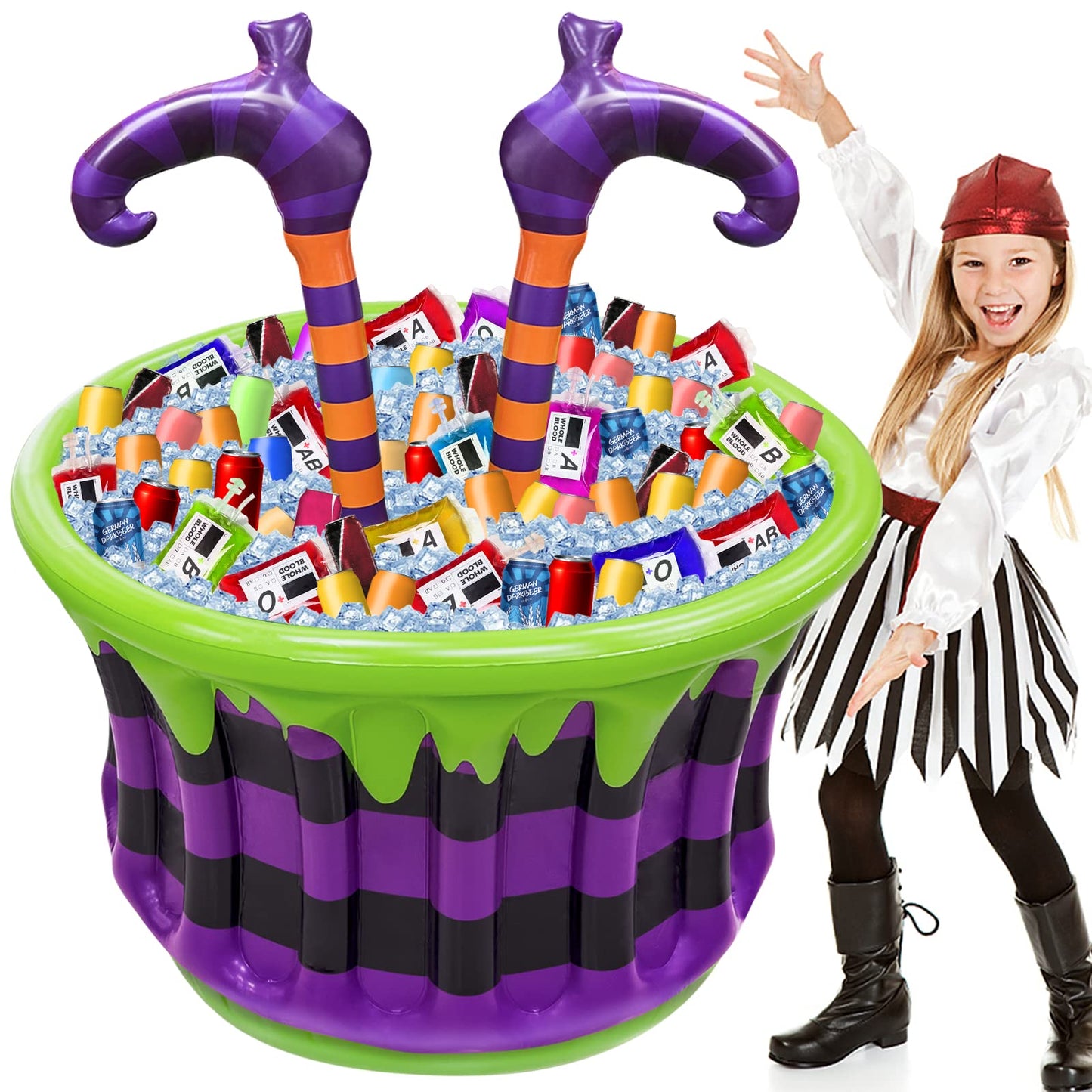 TURNMEON Halloween Inflatable Witch Legs Cauldron Cooler, 200+ Cans Super Capacity Drink Cooler, 40" Halloween Party Decorations for Holiday Party Home Indoor Outdoor Garden Lawn Yard