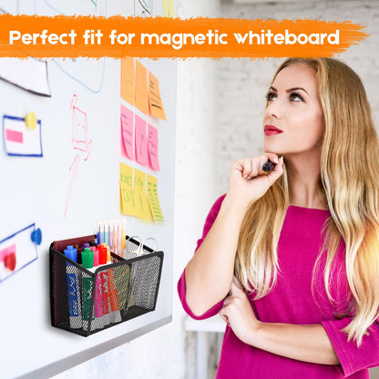 Ameceres Magnetic Pencil Holder - Extra Strong Magnets Mesh Marker Holder Perfect for Whiteboard, Refrigerator and Locker Accessories (2-Compartment (1 Pack))