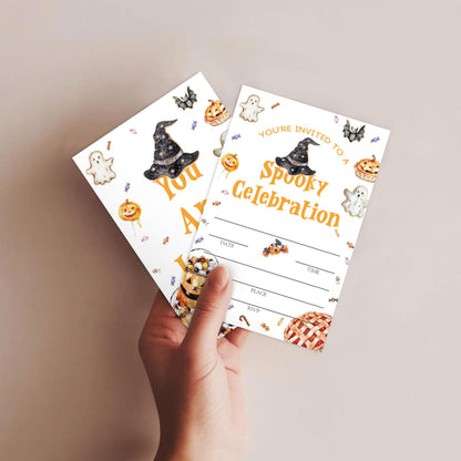 SIXEIGHT Cute Halloween Party Invitations, Funny Ghost Pumpkin Halloween Invitations for Boys Girls, 25 Pack Cute Invite Cards with Envelopes, Wedding Birthday Baby Shower Party Decorations-E10