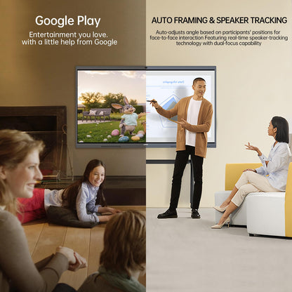 JAV 55" Smart Board Pro Google EDLA Certified 4K UHD Interactive Whiteboard for Classroom Office All-in-One Touchscreen Display with 48MP AI Camera 100W Soundbar Android 14 8+128GB Wall Mount Included