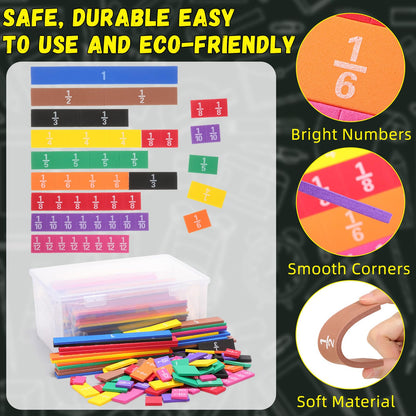 Sayglossy 15 Sets Fraction Tiles Fraction Manipulatives for Preschool Elementary School Educational Math Learning Manipulatives for Teacher Bulk with Storage Box