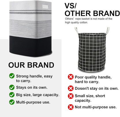 80L Large Cotton Rope Laundry Basket for Bedroom & Laundry Room, Tall Clothes Hamper with Sturdy Handles, Neutral Storage Bin Capable of Holding Blankets and Toys