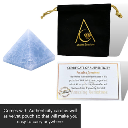 Amazing Gemstone Blue Calcite Pyramid Crystal Healing Stones - 1" Great Pyramid Figurine of Natural Stone Pyramid for Meditation, Reiki, Chakra Balancing and Crystal Pyramids Grid