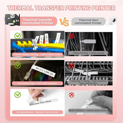 Pink Label Maker Machine with-Tape, Portable Kids Label Maker, QWERTY Keyboard Labeler Handheld, D210S Easy Labeler with Multiple Fonts Frame Barcode for Home Office School Supplies