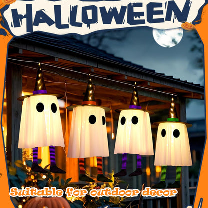 Halloween Party Decorations Lights, Set of 3 Hanging Witch Hat Light Decor, Outdoor Ghost Decor for Yard Porch Tree Window