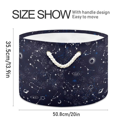 Constellation Print Round Storage Basket Stars Moon Planet 20 x 20 x 14 Inches Laundry Hamper Space Galaxy Universe Large Organizer Bin Clothes Storage Bag for Nursery Bedroom Living Room Decor