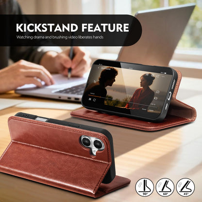Scutumate Compatible with iPhone 17 Case Wallet with Card Holder [4 Card Slots] Kickstand [RFID Blocking] PU Leather Phone Case Flip Folio Protective Cover TPU Shockproof,for Apple 17 6.3",Brown