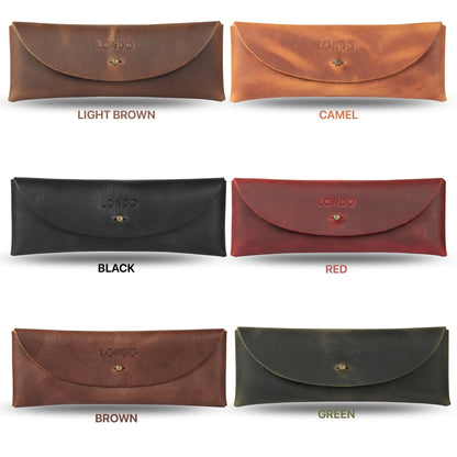 Londo Genuine Leather Retro Pen and Pencil Case - Metal Snap Fastener, Pencil Pouch Stationery Bag