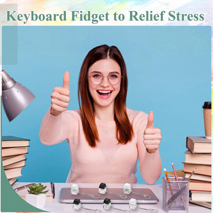 Lewtemi 24 Pcs Keyboard Fidget Clickers Cat Paw Keyboard Keychain Decompression Relief Button Finger Clickers for Adults Office Birthday Party Gifts to Relief Stress Pass the Time (Black and White)