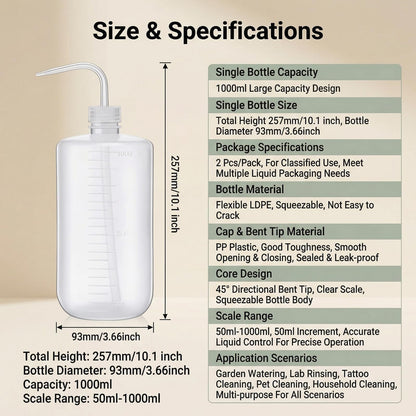 2PCS 1000ml Empty Clear Plastic Plant Flower Succulent Watering Bent Mouth Watering Cans Measuring Squeeze Bottle for Home Garden Use