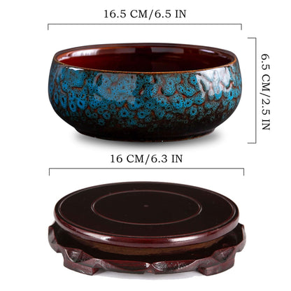 Lotus Bowl Planter, Lotus Bowls for Planting in Water Indoors,6.5-inch Round Succulent Flower Pot with Rotating Bracket, Leak-Proof Design, Suitable for hydroponic Plants, Succulents (Blue)