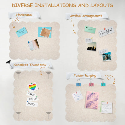 Felt Bulletin Board 24" x 18" Cork Board Alternative,Decorative Felt Pin Board Foldable Cork Boards for Walls Self-Adhesive Cork Board for Home Office Classroom Pin Board (Oatmeal)