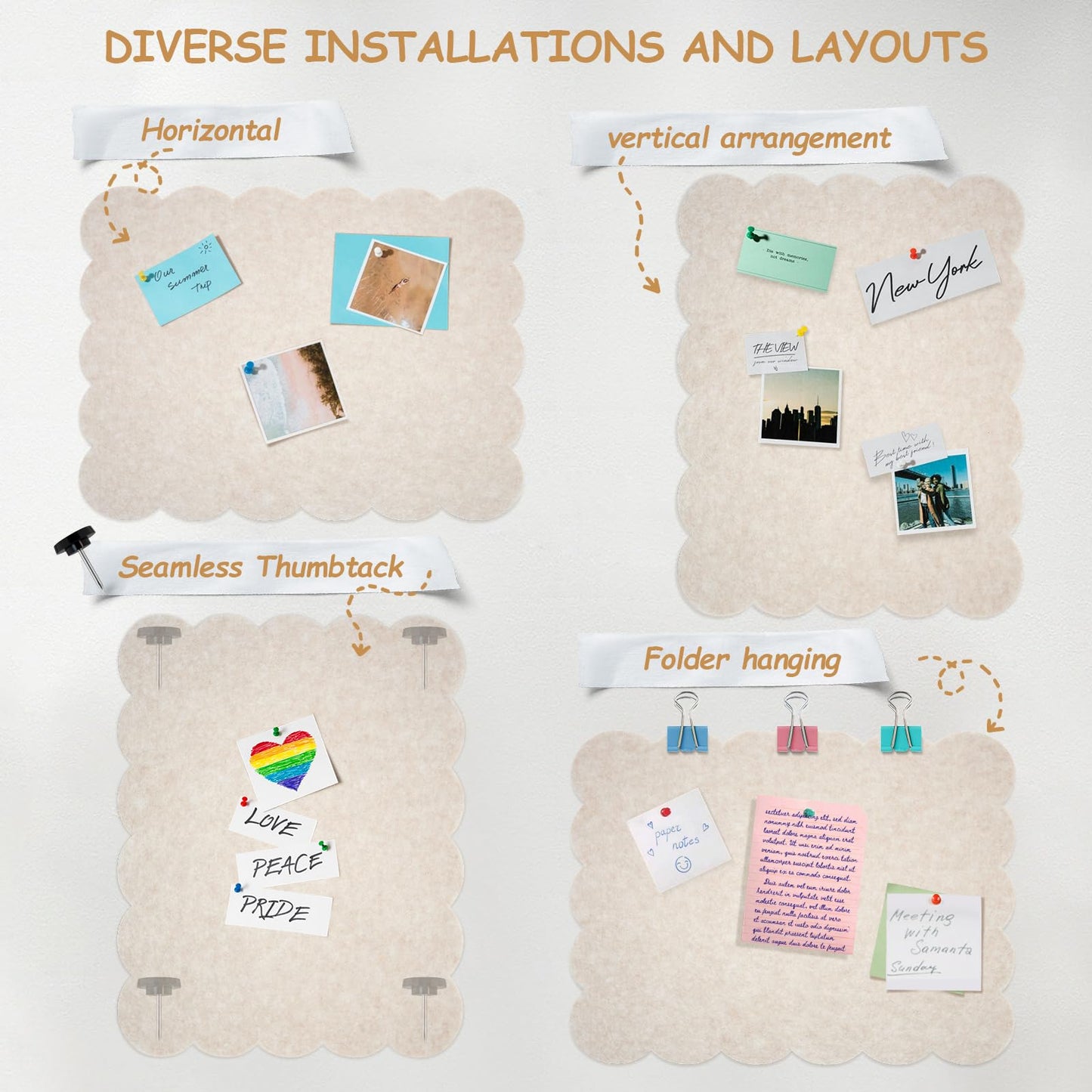 Felt Bulletin Board 36" x 24" Cork Board Alternative,Decorative Felt Pin Board Foldable Cork Boards for Walls Self-Adhesive Cork Board for Home Office Classroom Pin Board (Beige)