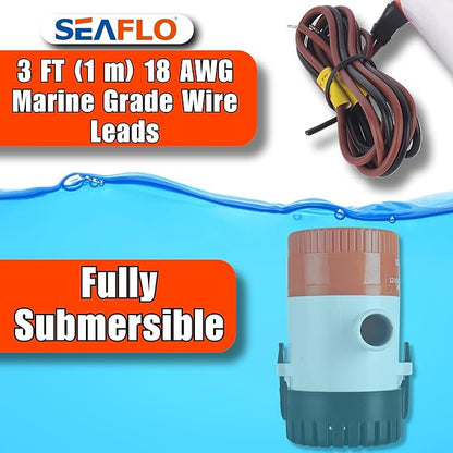 SEAFLO 01 Series 750 GPH Bilge Pump – 12V, 3/4" Outlet, Marine Submersible Pump with Anti-Airlock Protection, CE & Rohs Certified, 4-Year Warranty | Reliable for Boats and Marine Applications