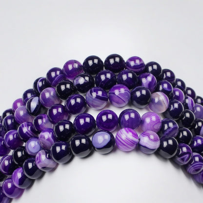 MJDCB Natural Stone Beads Purple Striped Agate Round Loose Beads for Jewelry Making DIY Bracelet Necklace (8mm)