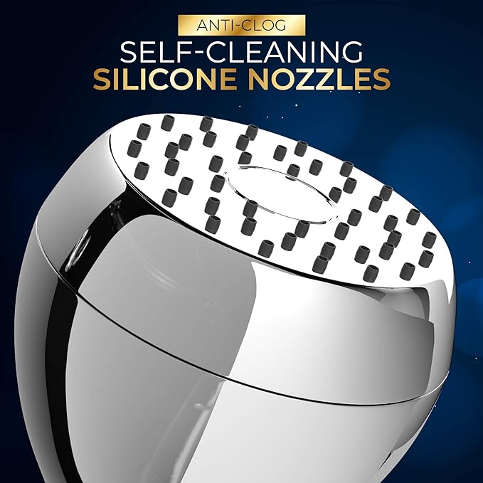 High Pressure Shower Head - Powerful Deluxe Bathroom Showerhead with Strong Spray Stream and Small Silicone Nozzles - Universal Fit Works with High and Low Water Flow Showers (Chrome)-1.8 GPM