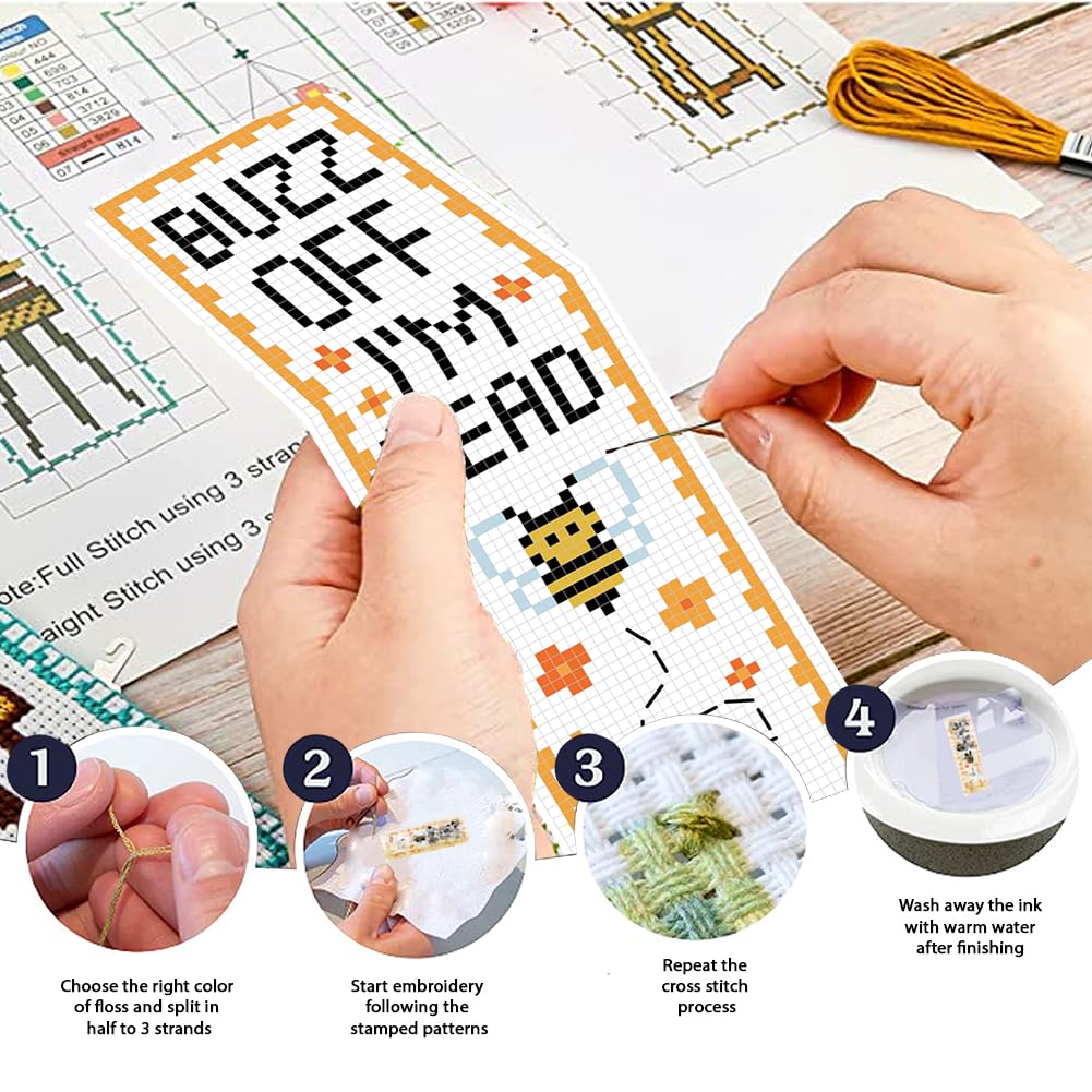 FREEBLOSS 6 Set Cross Stitch Bookmark Kits Insect Pattern Bookmark Cross Stitch Kits with Instructions Punch Needle Embroidery Kit for Beginners, Handmade Bookmarks for Book Lover Reading Day Gift