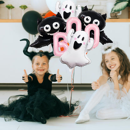 9Pcs Halloween Balloons Decorations Pink BOO Foil Balloons Ghost Bat Balloons for Halloween Birthday Baby Shower Party Supplies
