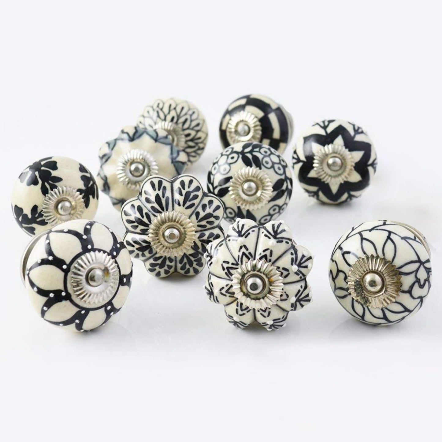 Ajuny Ceramic Cabinet Knobs, Set of 20 - Vintage Black & White, Hand-Painted Pumpkin & Round Drawer Pulls for Kitchen Cabinets, Vanities, Dressers & Cupboards, 1.5 in, Screws & Backplates Included