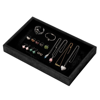 Mornajina 2 Pcs 9" x 5.7" Velvet Jewelry Tray Jewelry Display Tray, Stackable Empty Plate Trays for Earrings Necklaces Bracelet Rings Display Showcase - Black