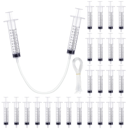 Threlaco 24 Pcs Hydraulic and Pneumatic Kit 10ml Plastic Syringe with 12 Pcs 20in Vinyl Handy Tubing for Science and Engineering Projects for Back to School Classrooms Scientific Labs