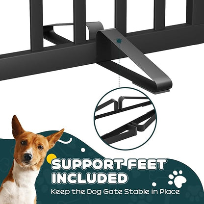 Semiocthome Bamboo Dog Gates Indoor 2-Panel Freestanding Puppy Gates for The House with 2 Metal Stands 24" H Folding Wood Pet Gate for Stairs Doorway, Fully Assembled Safety Fence - Black