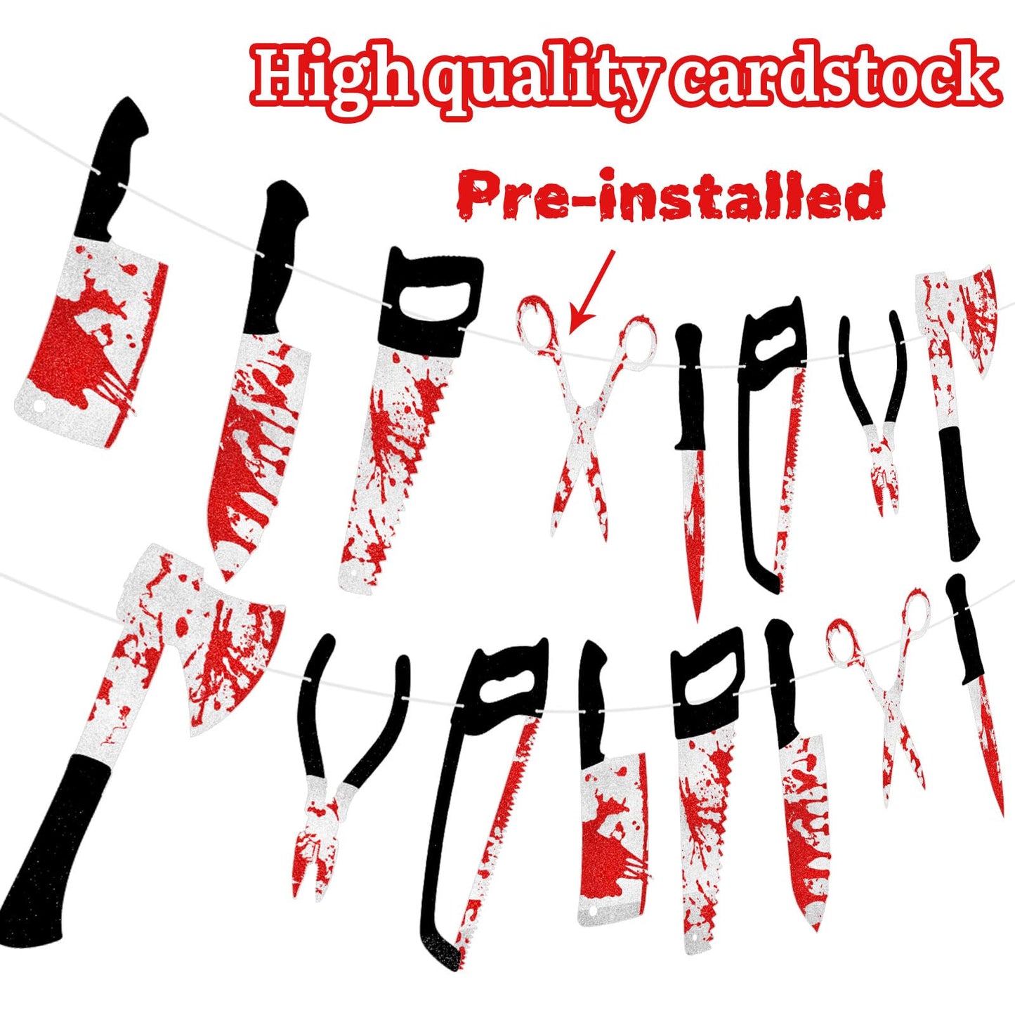 4PCS Halloween Party Decorations Bloody Banner Horror Scary Garland Set Decor for Creepy Movie Theme Birthday Carnival Spooky Props Supplies