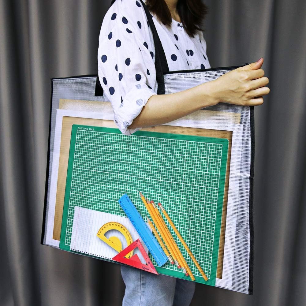 Opret 2 Pack 19x25 inch Art Portfolio Bags, Artwork Storage Case with Handle and Zipper Vinly Mesh Folder Organizers for Bulletin Boards, Scrapbooks, Keepsake and Poster Storage