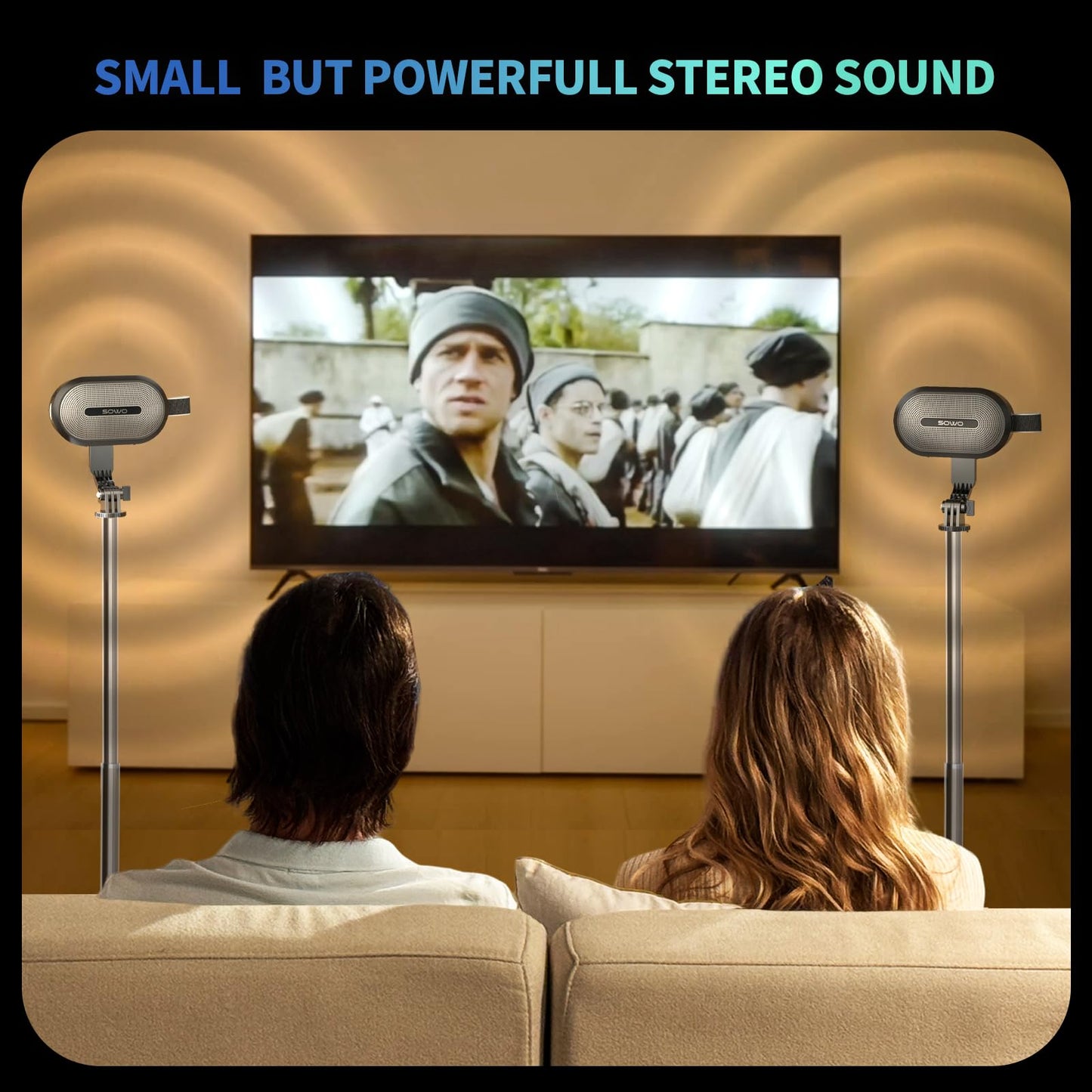 SOWO Wireless Dual Bluetooth Speakers Set, Adjustable Stands 2Pcs, High-Fidelity Stereo Sound, Smart Pairing Sync, Surround Sound with Portable Lightweight Case for Home, Travel, Party, Birthday