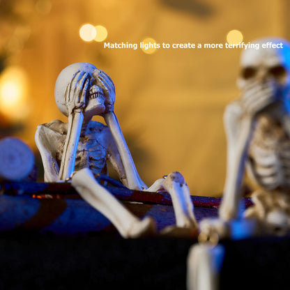 HOLIHIFI Halloween Skeleton Decor Indoor Hear See Speak No Evil Skeletons for Mantel Shelf, Set of 3 Resin Funny Skeleton Decorations