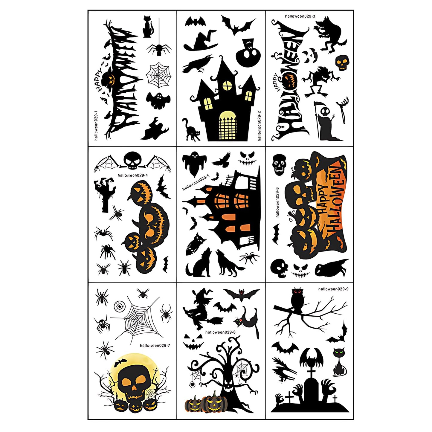 Halloween Wall Decals Stickers, Black Haunted Castle Pumpkin Skeleton Window Clings, Removable Spooky Spider Web Witch Silhouette Wall Stickers for Party Home Decor