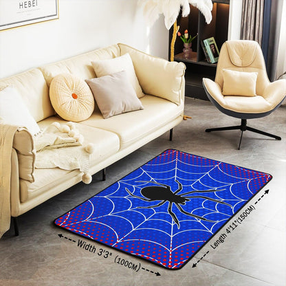 Spider Web Kids Area Rug,Black Spider Arachnid Insect Animals Indoor Floor Mat Entrance Rug for Boys Man Girls Women,Happy Halloween Non Slip Rug,Red Blue Fashion Couch Living Room Decor,3'x5'