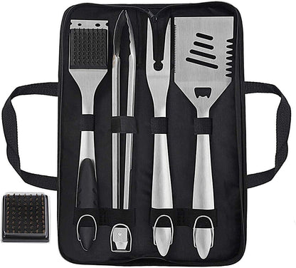 grilljoy 8PCS BBQ Grill Tools Set with Extra Thick Stainless Steel Spatula, Fork, Tongs & Cleaning Brush - Complete Barbecue Accessories Kit with Portable Bag - Perfect Grill Gifts for Father's Day