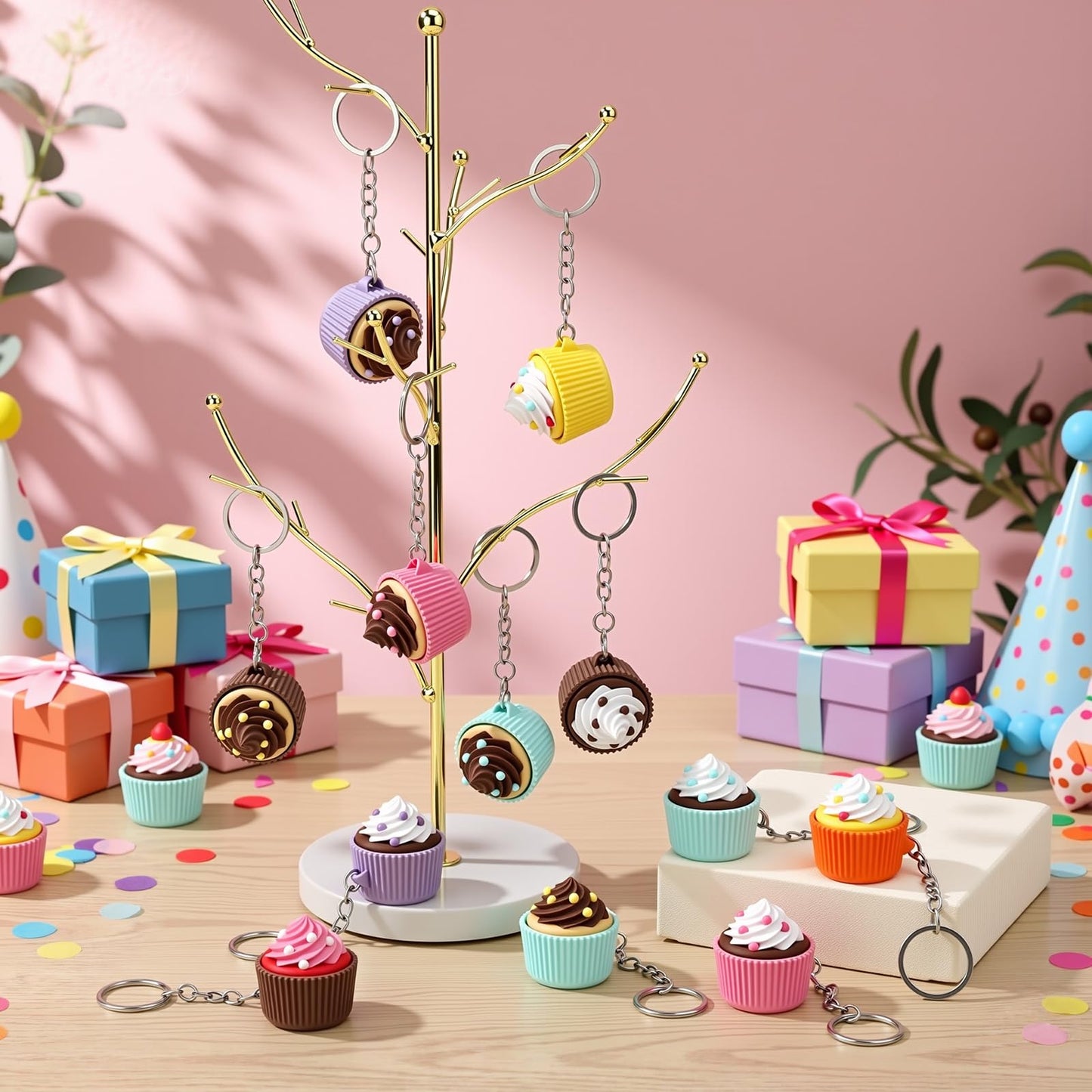 Kenning 12 Pcs Cupcakes Clicker Fidget Keychain Bulk 3D Sensory Clicker Fidget Decompression Button Stress Relief Gifts for Adults Coworkers Birthday Party Favors Goodie Bag Fillers