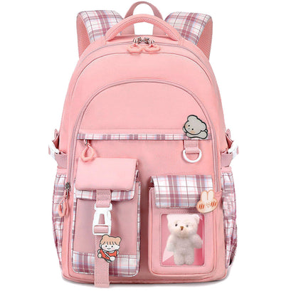 PRLINJSK Girls Backpack，Cute School Backpack for Girls Kids Teens，Kawaii Bookbag for Primary Elementary，Pink