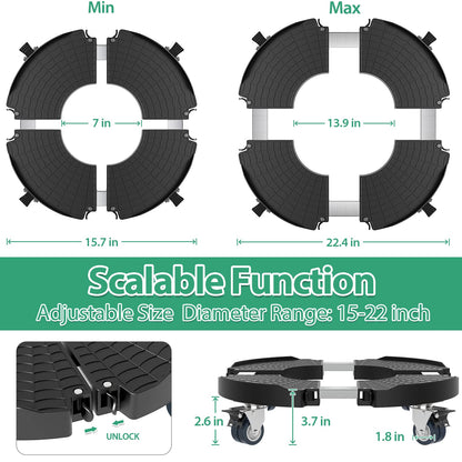 VANCASTLE Plant Caddy with Lockable Wheels Heavy Duty 450lbs Capacity, 15-22 Inch Adjustable Plant Stand with Wheels Rolling base, Plant Dolly for Flower Pot Mover Indoor Outdoor, Black, 1 Pack