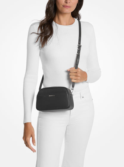 Michael Kors Jet Set Small Camera Crossbody Bag, Silver-Tone Hardware/Embossed Goat Leather/Black