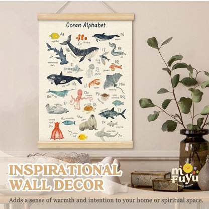 MOFUYU Ocean Nursery Decor,Ocean Alphabet Poster for Classroom Wall,ABC Posters Hanger Frame for Kidsroom,Nursery,Classroom,Kindergarten 12x16 Inch