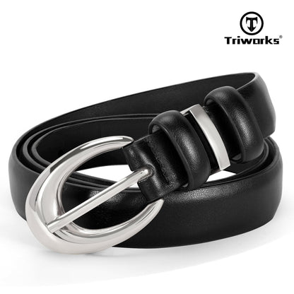 TRIWORKS 2 Pack Women Leather Belt for Jeans Pants Fashion Ladies Skinny Faux Leather Belt with Silver Buckle