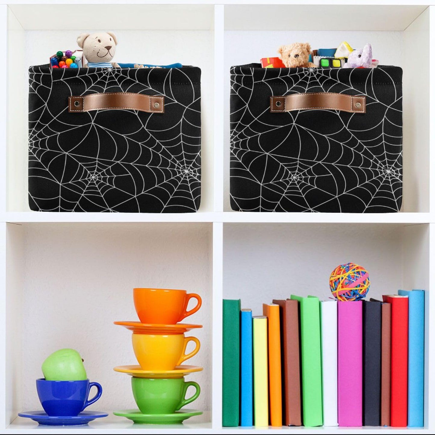 ALAZA Halloween Spider Web Black Foldable Storage Box Storage Basket Organizer Bins with Handles for Shelf Closet Living Room Bedroom Home Office 1 Pack