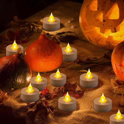 JUNPEI 50Pack Battery Tea Lights Candles- LED Tea Lights Realistic Bright Flickering Holiday Gift Operated Flameless LED Tea Light for Seasonal & Festival Celebration Warm Yellow Lamp Battery Powered