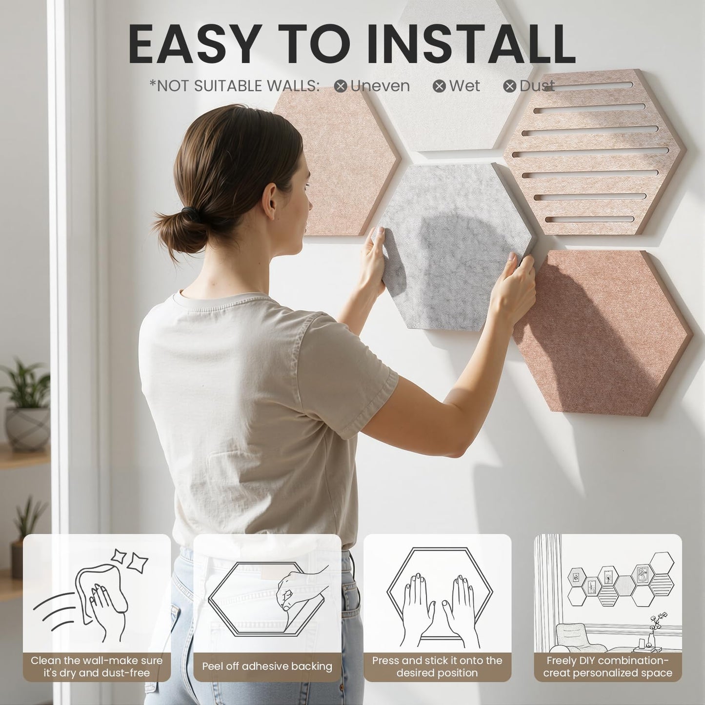 Hexagon Cork Bulletin Board Tiles, 10 Pack Felt Board with 25 Push Pins, Photo Display Board for Office & Home Classroom Wall Decor, 11.8x10.2 Inches