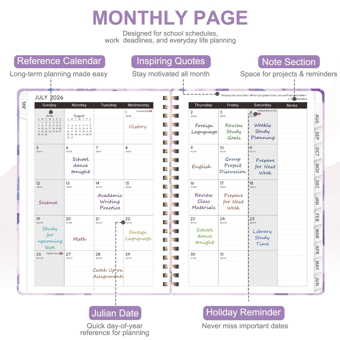 Planner 2026-2027, Weekly and Monthly Academic Planner, July 2026 - June 2027, Hardcover Calendar Agenda Book for School Year Planning, School Supplies for Teacher and Student, A5(6.3'' x 8.5'')