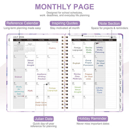 Planner 2026-2027, Weekly and Monthly Academic Planner, July 2026 - June 2027, Hardcover Calendar Agenda Book for School Year Planning, School Supplies for Teacher and Student, A5(6.3'' x 8.5'')